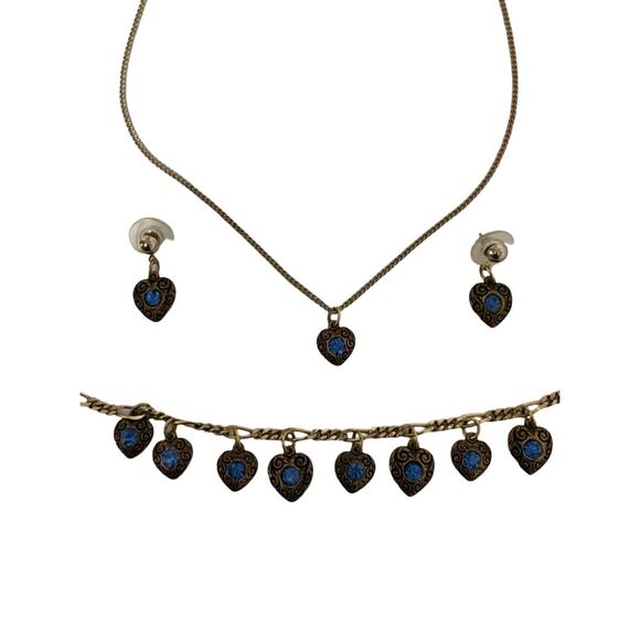 Blue Dangled Hearts Jewelry Set Bracelet, Earrings & Pendent - Picture 5 of 6
